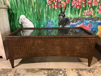 Outdoor Wicker And Glass Table