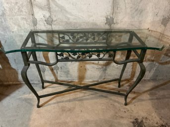 Stunning Wrought Iron Console Table With Thick Glass Top