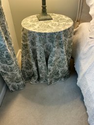 Round Custom Toile Skirted Table