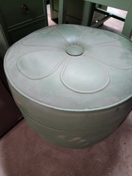Vinyl Upholstered Round Ottoman In Seafoam Green