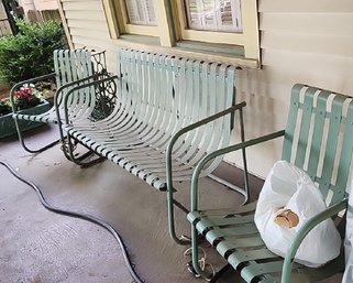 Metal Outdoor Patio Lounge Chair Set With Slatted Design In Mint Green Finish