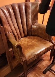Art Deco-style Leather Armchair With Channeled Shell Back
