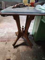 Victorian Eastlake-style Walnut Parlor Table With Wood Top, Matching Glass Cover Circa 1880s