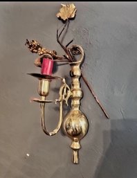 Brass Wall Sconce Candle Holder With Decorative Floral Motif