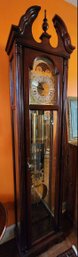 Mahogany Grandfather Clock With Moon Dial And Westminster Chimes By Howard Miller