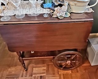 Wooden Drop-leaf Tea Cart With Wagon Wheel Design