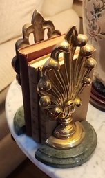Brass And Marble Bookends With Fleur-de-lis Design