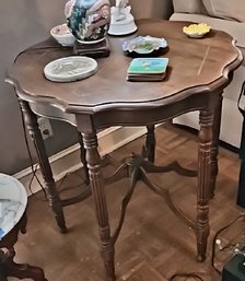 Walnut Victorian-style Side Table With Scalloped Edge And Six Turned Legs