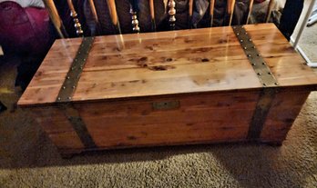 Cedar Storage Chest With Metal Banding And Decorative Hardware