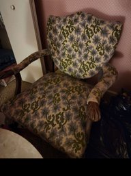 Antique Carved Walnut Armchair With Floral Tapestry Upholstery