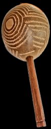 Carved Wood Maraca With Spiral Design