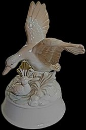 Porcelain Music Box Figurine Depicting A Duck With Duckling
