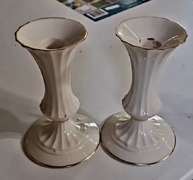 Pair Of Porcelain Candlestick Holders From Lenox Classic Collection With 24k Gold Trim