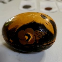 Papier-machete Trinket Box With Hand-painted Floral Design