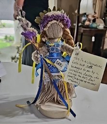 Handmade Ukrainian Motanka Doll With Dried Flowers And Traditional Folk Costume