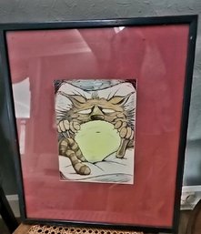 Framed Print Titled 'Happiness' By Brad McMillan Featuring A Comical Cat Illustration