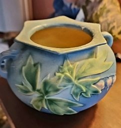 Roseville Pottery Jardiniere In The Columbine Pattern, Blue Glaze