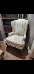 Upholstered Wingback Armchair In Queen Anne Style With Floral Fabric