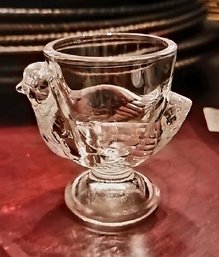 Set Of 3 Clear Pressed Glass Shot Glasses Shaped Like Chickens, Made By Arc France