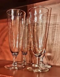 Set Of Clear Glass Pilsner Or Champagne Flutes, Mid-20th Century