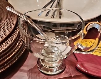 Vintage Pressed Glass Gravy Boat With Ladle