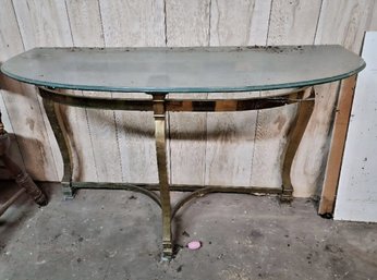 Brass And Glass Demilune Console Table In Hollywood Regency Style