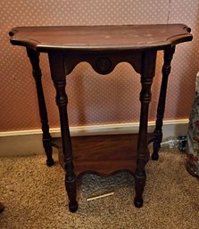 Vintage Mahogany Half-moon Console Table With Scalloped Apron And Lower Shelf