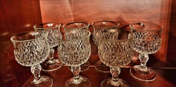 Set Of Pressed Glass Goblets In Diamond Point Pattern By Indiana Glass Company