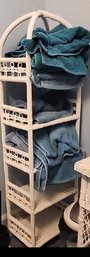 White Wicker Etagere Shelf Unit With Arched Top