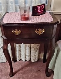 Mahogany Queen Anne Style Side Table With Cabriole Legs And Two Drawers