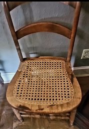 Antique Wooden Ladderback Chair With Cane Seat, Likely American Or European Origin