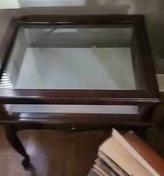 Wooden Curio Display Table With Glass Top And Sides
