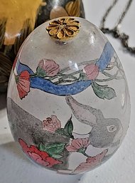 Chinese Reverse-painted Glass Egg With Floral And Bird Motifs