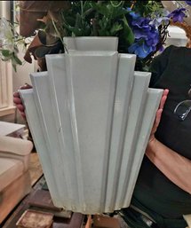 Grey Porcelain Vase With Geometric Art Deco-style Pleated Design, Likely By Hutschenreuther Or Similar German