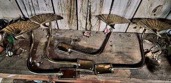 2 Pair Brass Fan-shaped Curtain Tie Backs, Hollywood Regency Style