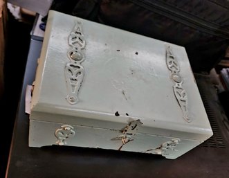 Vintage Celluloid Or Plastic Storage Box With Embossed Floral Decoration