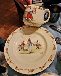 Ceramic Children's Dinnerware Set Featuring 'Bunnykins' Design By Royal Doulton