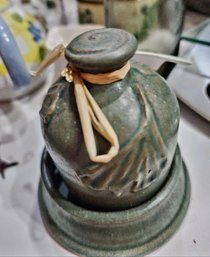 Studio Pottery Butter Bell With Green Glaze