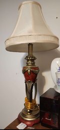 Neoclassical-style Table Lamp With Ruby Glass And Brass Accents