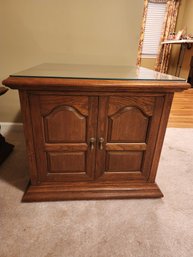 Teak Side Table With Glass Top In Spanish Mediterranean Style