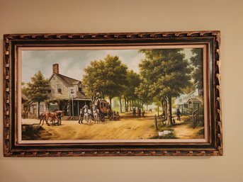 52 X 31 Oil Painting Of A Colonial American Scene By N. M. Hwang