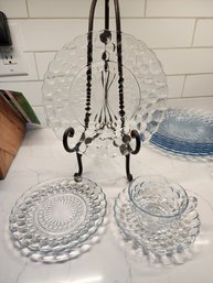 Light Blue Pressed Glass 'Bubble' Pattern Dinnerware By Anchor Hocking