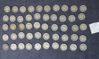 Lot Of 50 Mercury Dimes, Dated Vary From 1934-1939