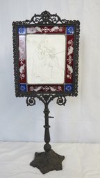 Lithophane Fire Screen With Adjustable Bronze Base