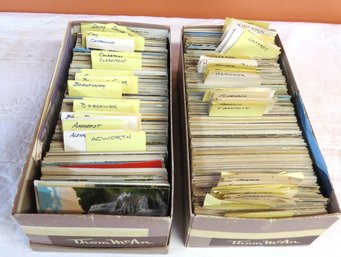 Two Shoe Boxes Full Of NH Post Cards Separated According To Town