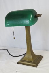 Emeralite Green Cased Glass Desk Lamp With Brass Base