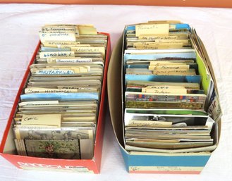 Two Shoe Boxes Containing Mixed Subject Matter Post Cards