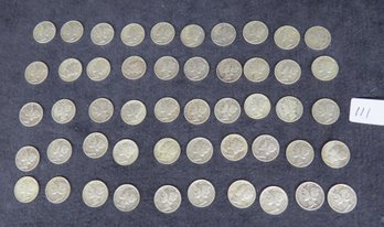 Lot Of 50 Mercury Dimes, 1944 And 1945s