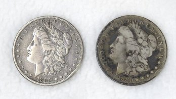 Two Morgan Silver Dollars, 1885 And 1880