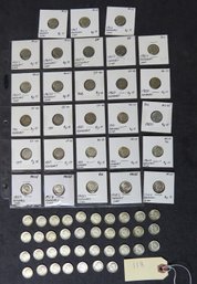Lot Of 65 Silver Roosevelt Dimes Consisting Of Thirty-seven Lose 1964